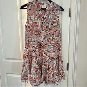 Everly Flower Pattern Sleeveless Flounce Shift Dress With Tie Waist